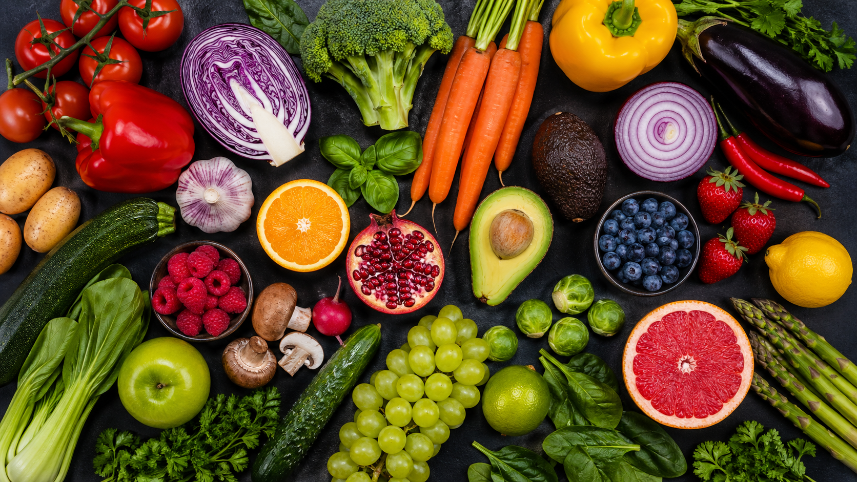 Colourful vegetables and fruits